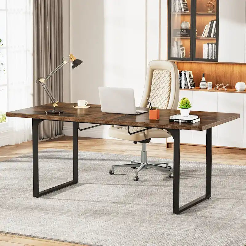 Bureau d'ordinateur extensible, poste de travail rectangulaire de 63-78,8 po avec pieds en métal