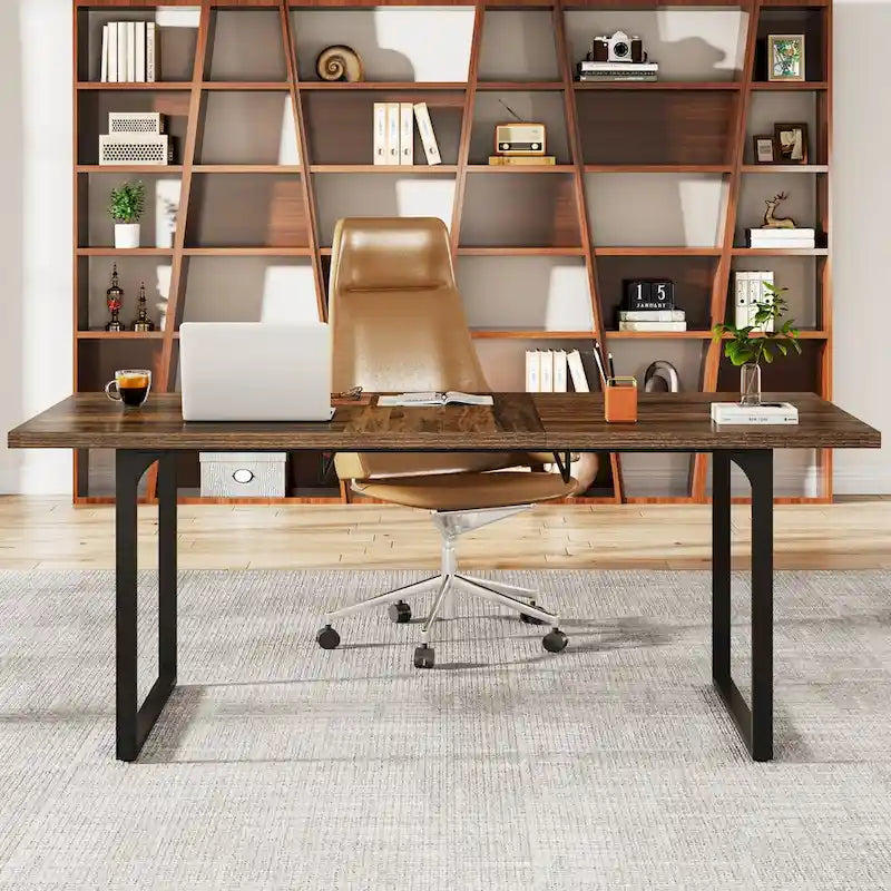 Bureau d'ordinateur extensible, poste de travail rectangulaire de 63-78,8 po avec pieds en métal