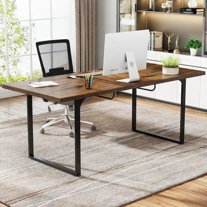 Bureau d'ordinateur extensible, poste de travail rectangulaire de 63-78,8 po avec pieds en métal