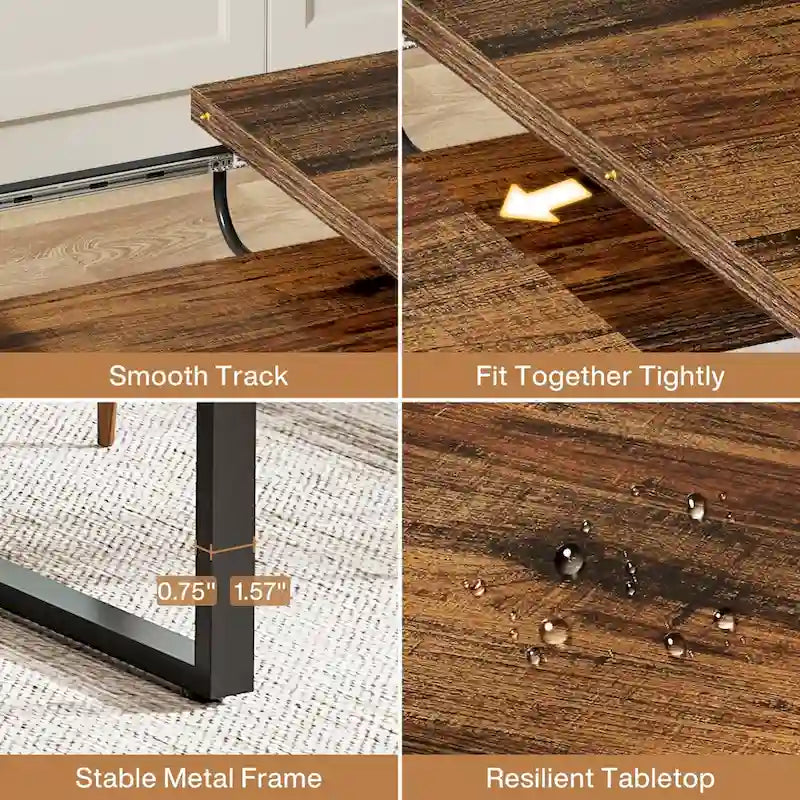 Bureau d'ordinateur extensible, poste de travail rectangulaire de 63-78,8 po avec pieds en métal