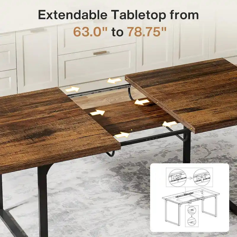 Bureau d'ordinateur extensible, poste de travail rectangulaire de 63-78,8 po avec pieds en métal