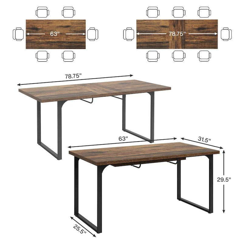 Bureau d'ordinateur extensible, poste de travail rectangulaire de 63-78,8 po avec pieds en métal