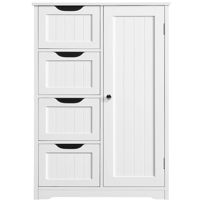  Large Bathroom Storage Cabinet Free-Standing Floor Cabinet with 4 Drawers and 1 Cupboard - N/A