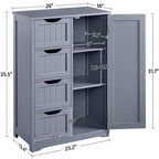 Grand meuble de rangement de salle de bain, meuble bas autoportant avec 4 tiroirs et 1 placard