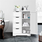 Grand meuble de rangement de salle de bain, meuble bas autoportant avec 4 tiroirs et 1 placard