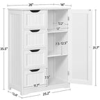 Grand meuble de rangement de salle de bain, meuble bas autoportant avec 4 tiroirs et 1 placard